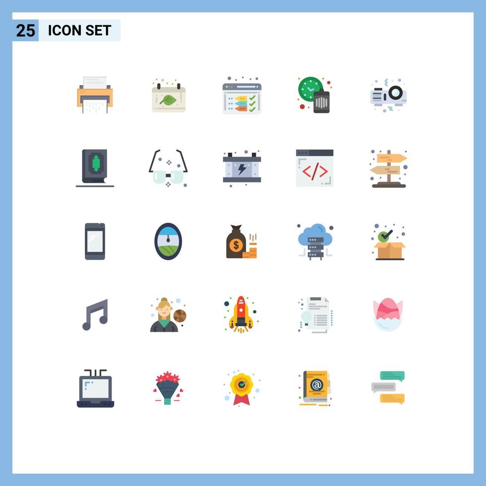 User Interface Pack of 25 Basic Flat Colors of time clock calendar web development Editable Vector Design Elements