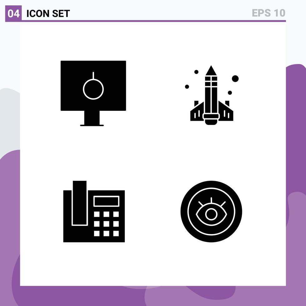 Solid Glyph Pack of 4 Universal Symbols of lock rocket pc education telephone Editable Vector Design Elements