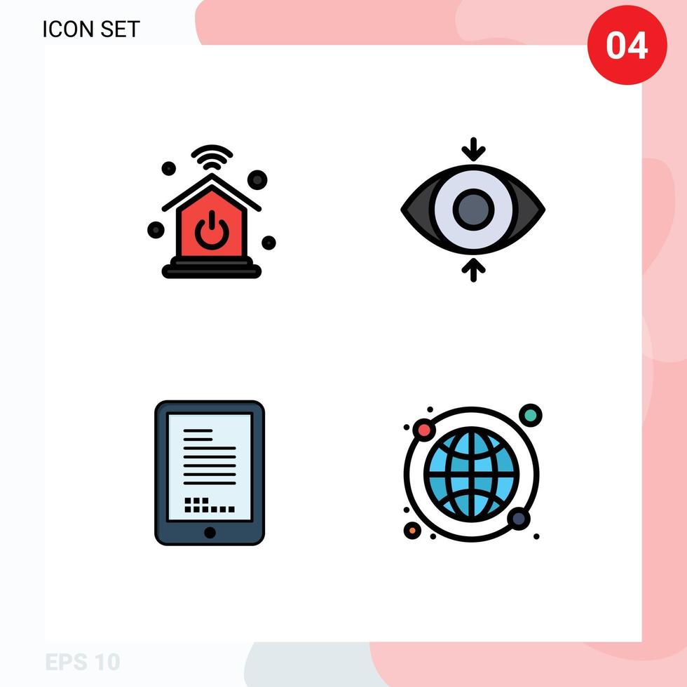 conjunto de 4 iconos modernos de la interfaz de usuario signos de símbolos para elementos de diseño vectorial editables del globo móvil del ojo celular de la red doméstica vector