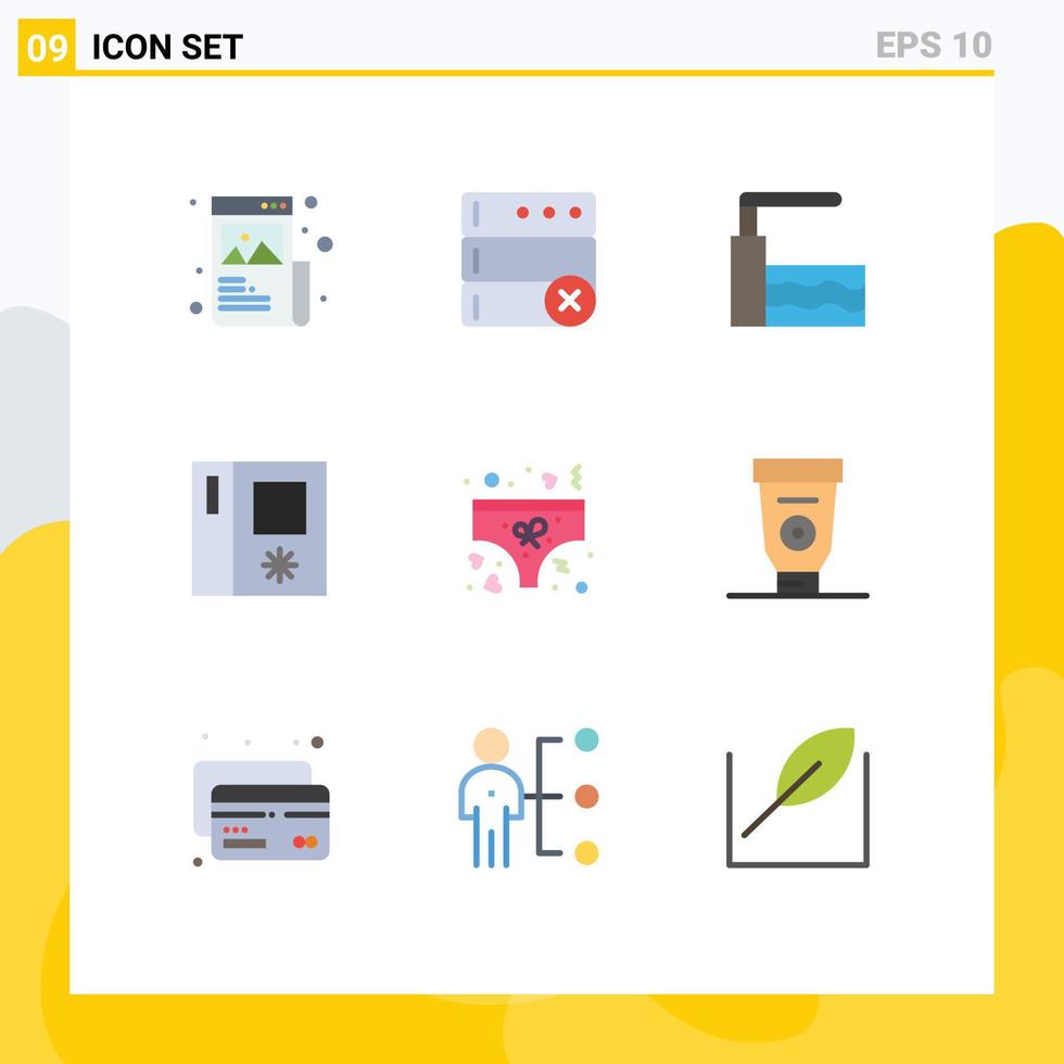 9 User Interface Flat Color Pack of modern Signs and Symbols of underwear love pool clothing refrigerator Editable Vector Design Elements