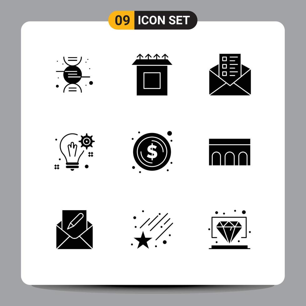 Stock Vector Icon Pack of 9 Line Signs and Symbols for money coin chat circle gear Editable Vector Design Elements