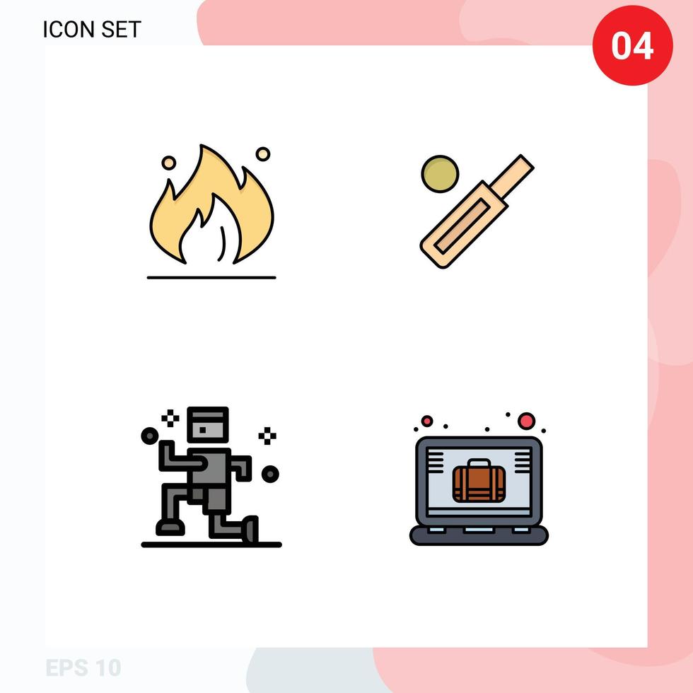 Modern Set of 4 Filledline Flat Colors and symbols such as fire exercise construction bat running Editable Vector Design Elements