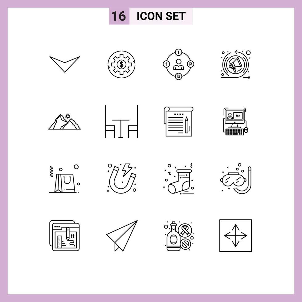 Set of 16 Modern UI Icons Symbols Signs for seo speech marketing money procrastination distractions Editable Vector Design Elements