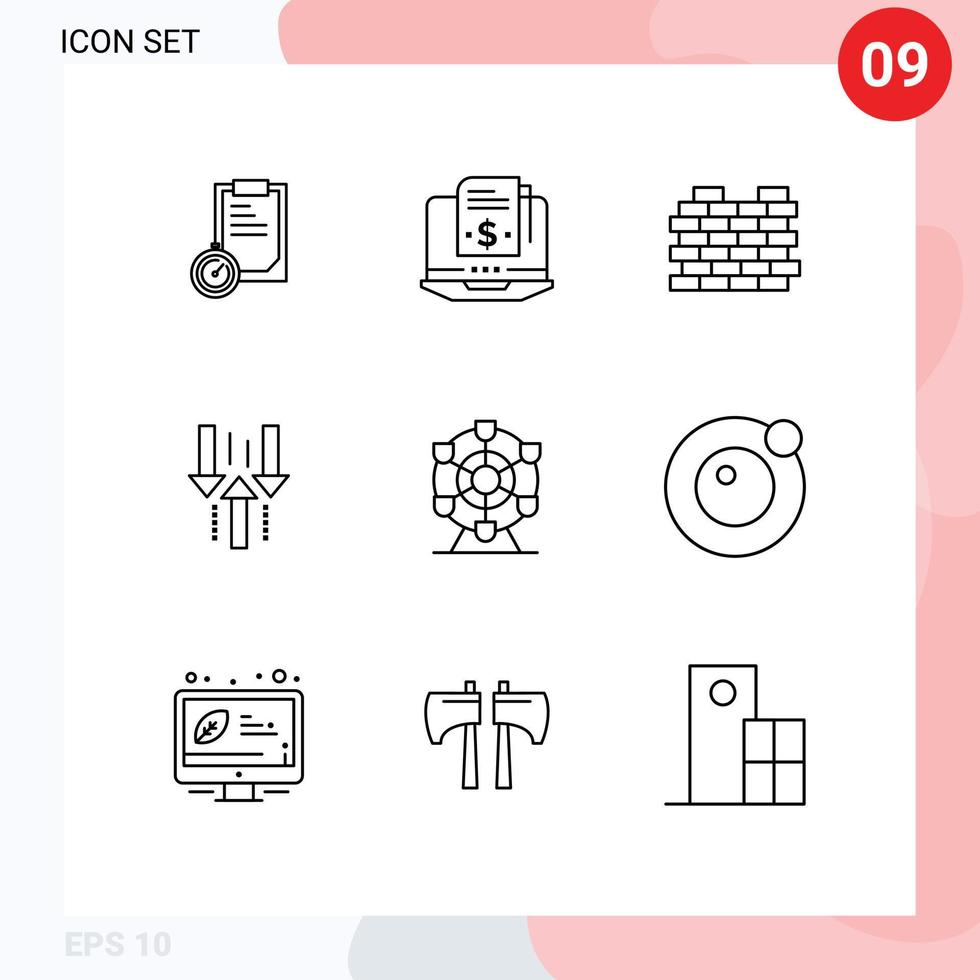 Set of 9 Vector Outlines on Grid for ferris upload construction up arrow Editable Vector Design Elements