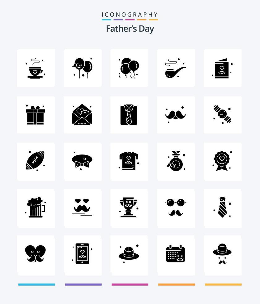 Creative Fathers Day 25 Glyph Solid Black icon pack  Such As dad. card. cigar. fathers day. dad vector