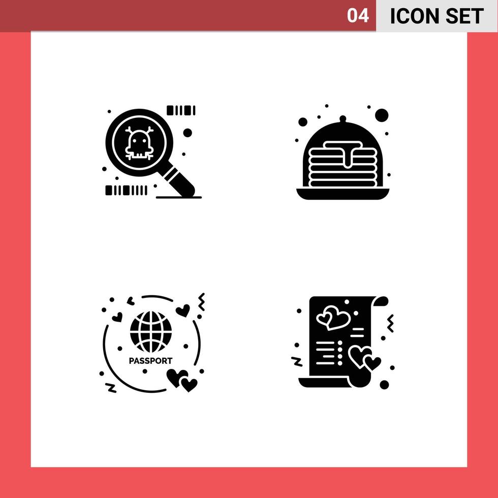 4 Solid Glyph concept for Websites Mobile and Apps spy ware heart sweets ticket love Editable Vector Design Elements