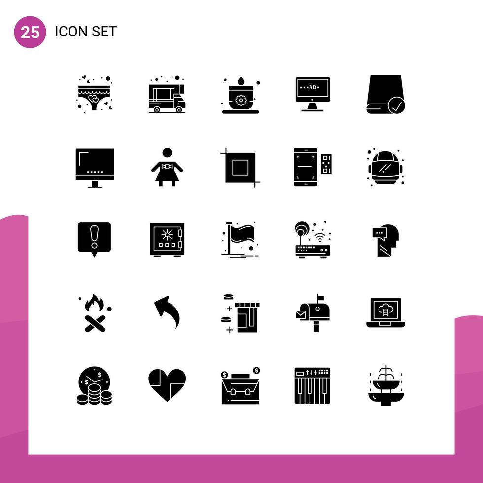 Modern Set of 25 Solid Glyphs Pictograph of devices computers sauna lcd television Editable Vector Design Elements