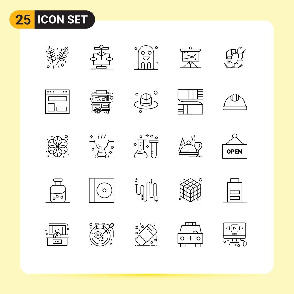 25 User Interface Line Pack of modern Signs and Symbols of planning business flow strategic ghost Editable Vector Design Elements