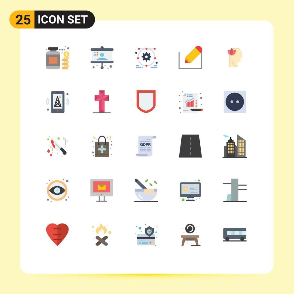 Set of 25 Modern UI Icons Symbols Signs for mind mental development school write Editable Vector Design Elements