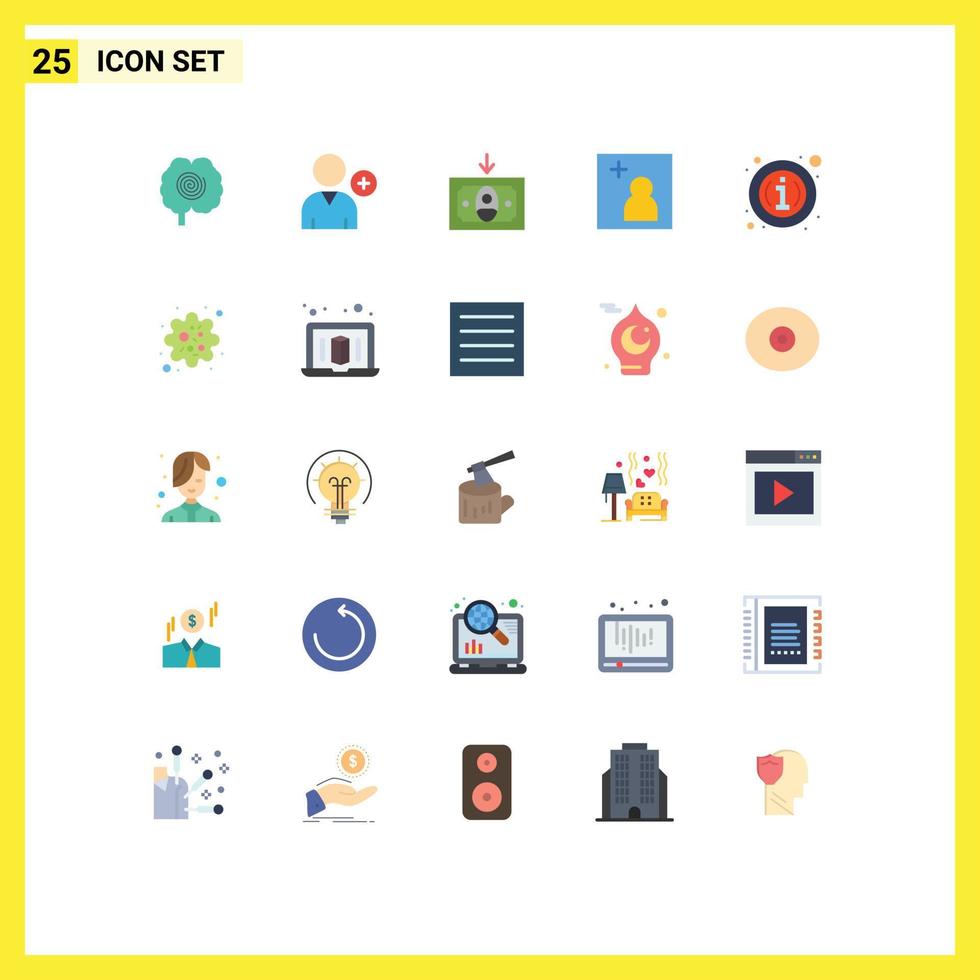 User Interface Pack of 25 Basic Flat Colors of infection details cashing info picture Editable Vector Design Elements