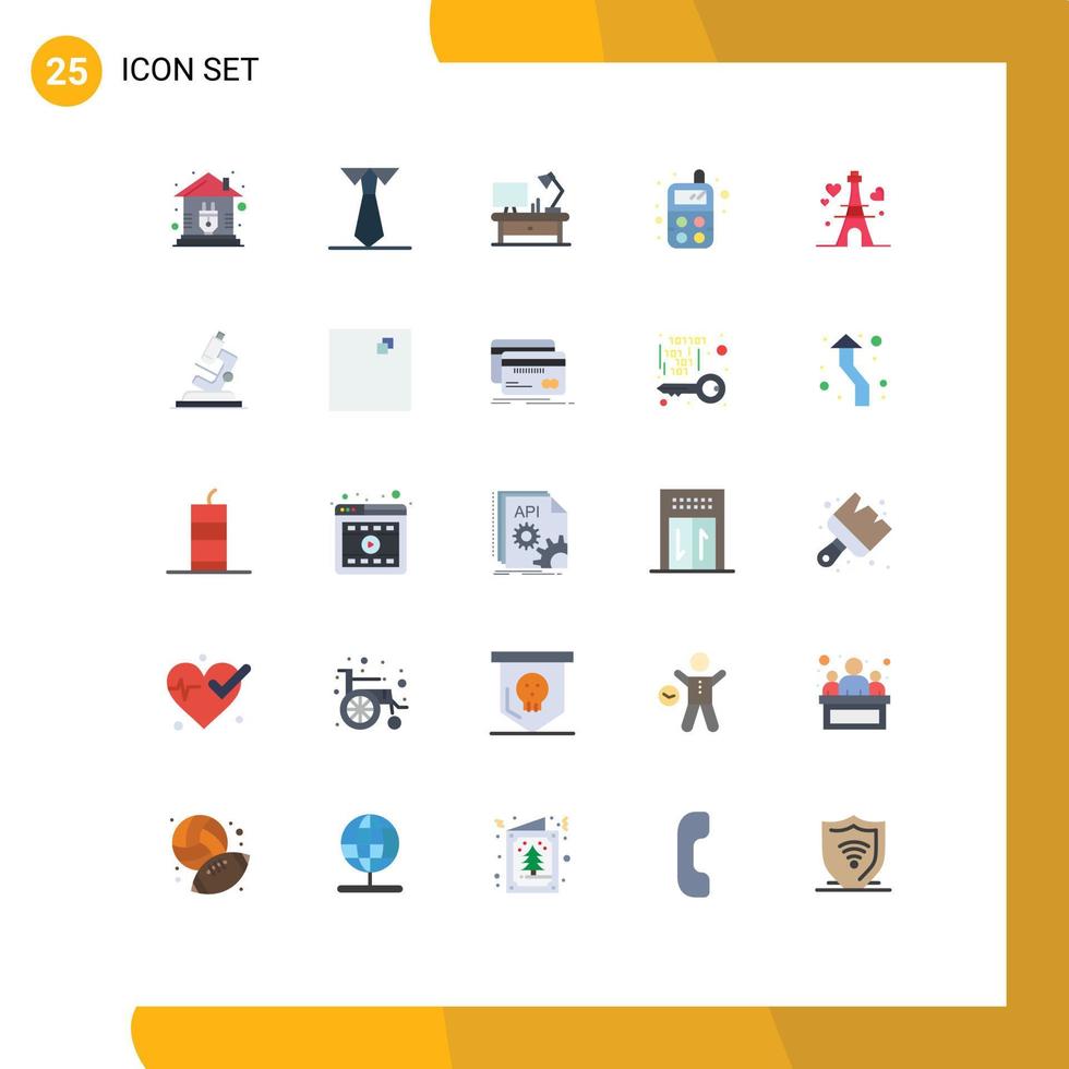 conjunto de 25 iconos de interfaz de usuario modernos símbolos signos para elementos de diseño vectorial editables de radio de torre de lámpara de amor de boda vector