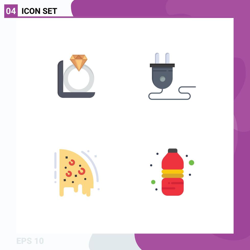 paquete de 4 signos y símbolos de iconos planos modernos para medios de impresión web, como elementos de diseño de vectores editables de caja de pizza de anillo
