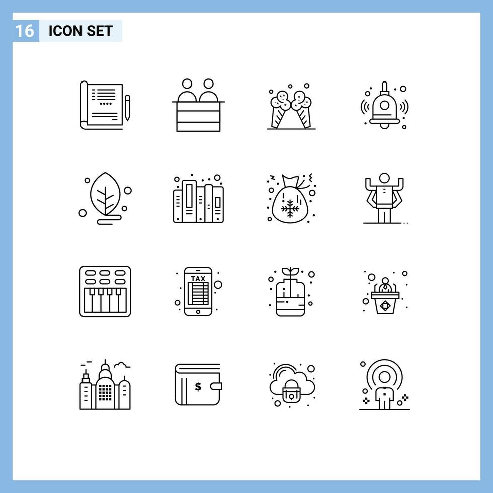 Pictogram Set of 16 Simple Outlines of leaf biology icecream bell back to school Editable Vector Design Elements