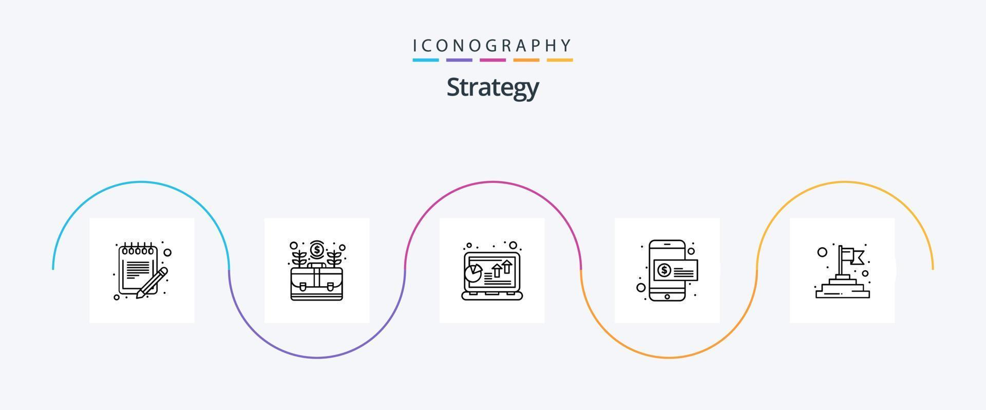 paquete de iconos de la línea de estrategia 5 que incluye dólar. lucro. dinero. ordenador portátil. gráfico vector