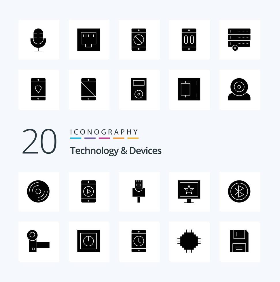 20 Devices Solid Glyph icon Pack like sharing devices cable computer tv vector