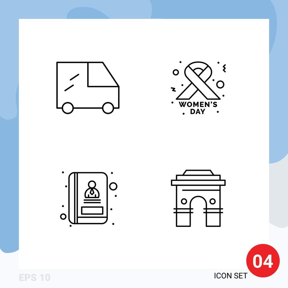 Set of 4 Modern UI Icons Symbols Signs for van global day book india Editable Vector Design Elements
