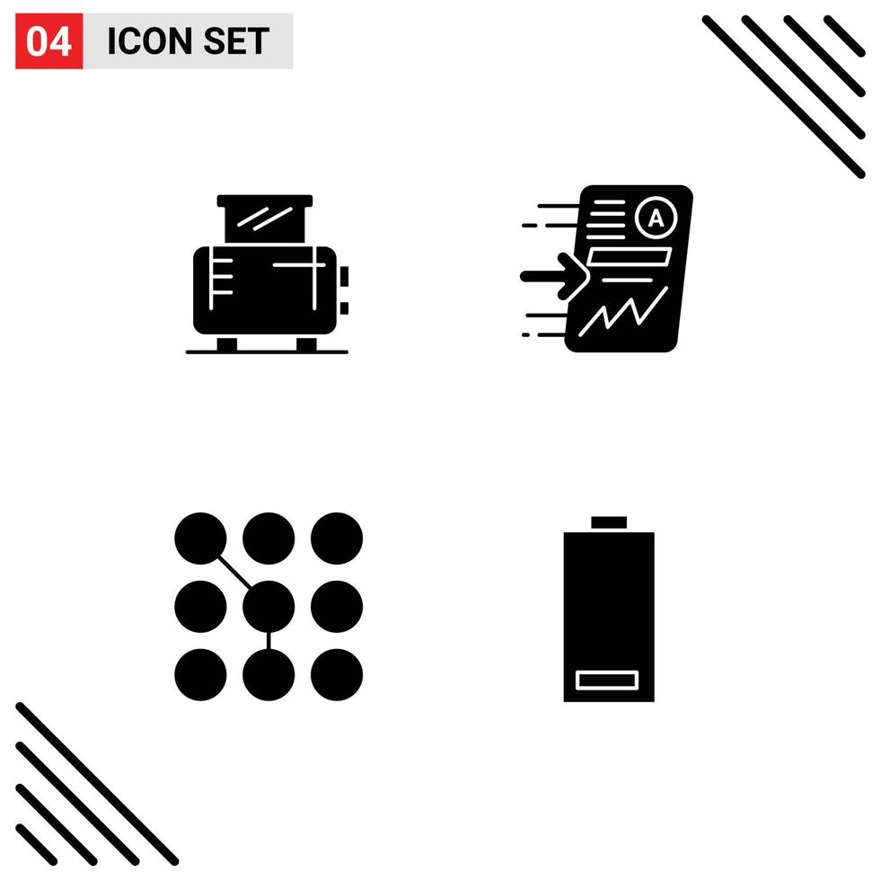 conjunto de glifos sólidos universales para aplicaciones web y móviles acceso eléctrico informe de tostadora elementos de diseño vectorial editables de clave de paso vector