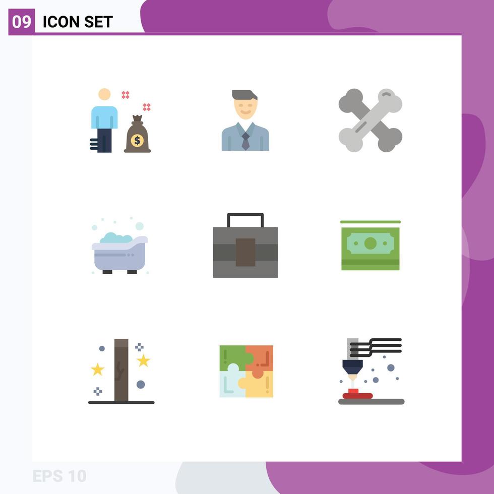 conjunto moderno de 9 colores planos y símbolos, como caja de herramientas, niño, salud ósea, niño, bebé, elementos de diseño vectorial editables vector