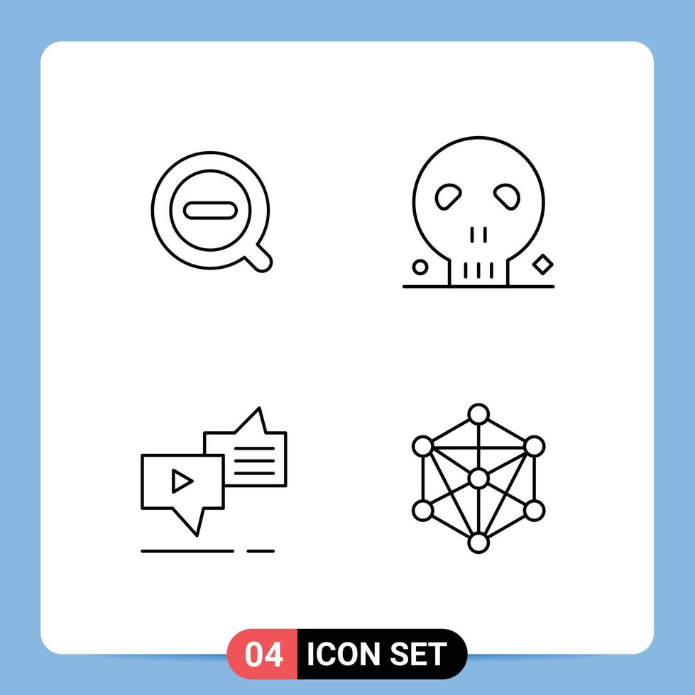 4 Universal Line Signs Symbols of search connection delete human messaging Editable Vector Design Elements