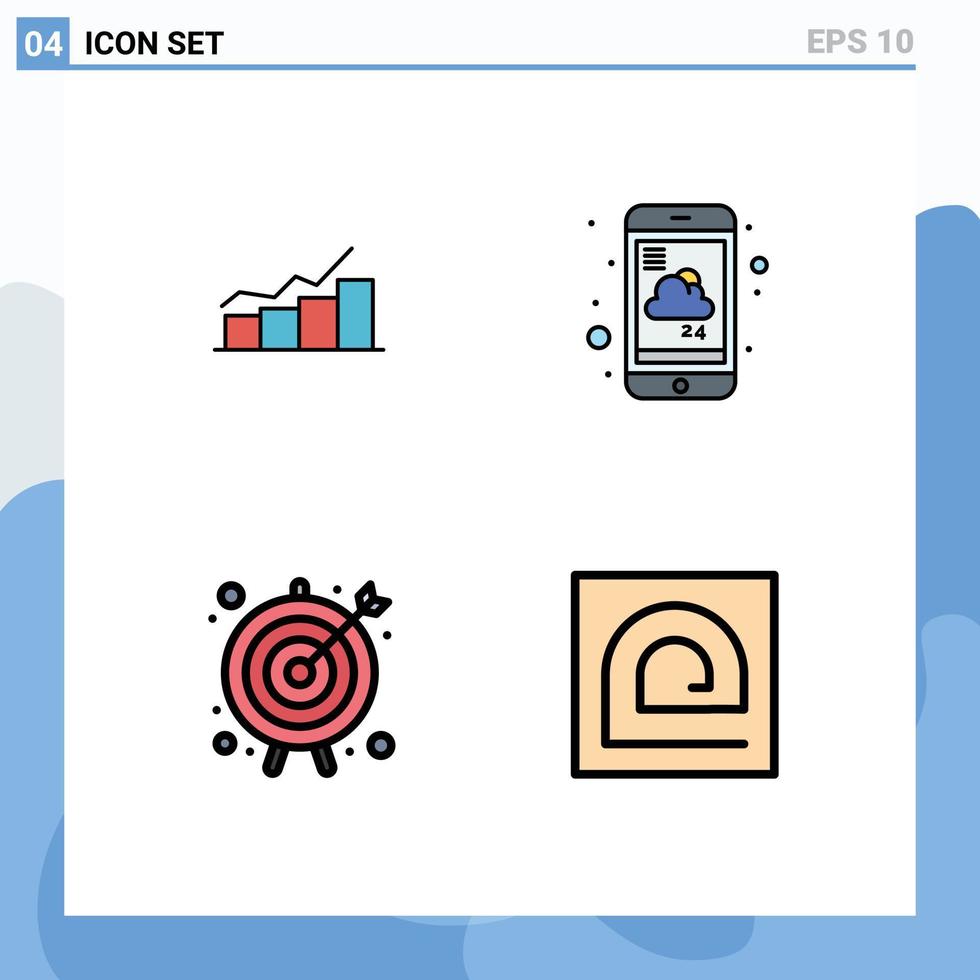 4 concepto de color plano de línea completa para sitios web móviles y aplicaciones servicio de crecimiento gráfico pronóstico flecha elementos de diseño vectorial editables vector