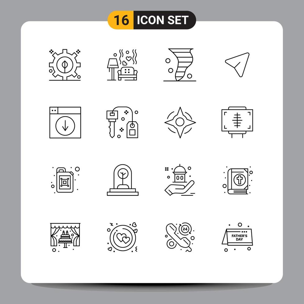 Mobile Interface Outline Set of 16 Pictograms of web mouse air pin wind Editable Vector Design Elements