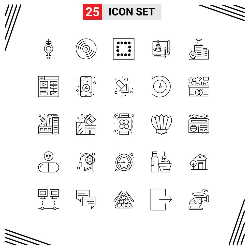 Set of 25 Vector Lines on Grid for design wifi blueprint building paper Editable Vector Design Elements