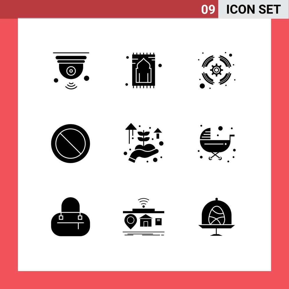 Universal Icon Symbols Group of 9 Modern Solid Glyphs of business startup basic pray ban support Editable Vector Design Elements