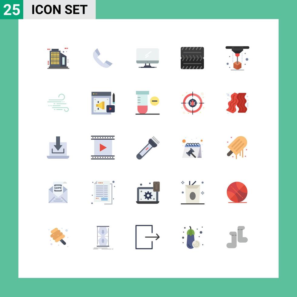 Universal Icon Symbols Group of 25 Modern Flat Colors of laser printer monitor modeling wheel Editable Vector Design Elements