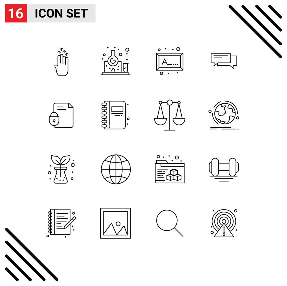 Editable Vector Line Pack of 16 Simple Outlines of social communication study bubbles chat Editable Vector Design Elements