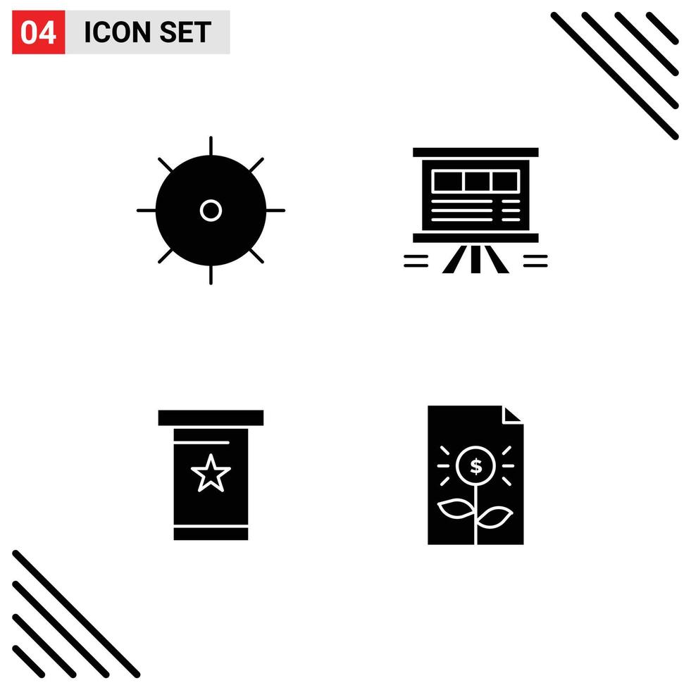 Pack of 4 Modern Solid Glyphs Signs and Symbols for Web Print Media such as control podia analytics chart presentation Editable Vector Design Elements