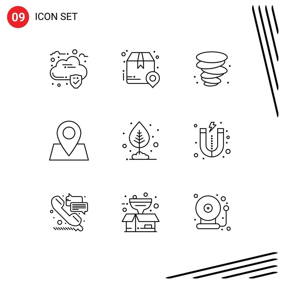 Group of 9 Modern Outlines Set for leaf plant storm growth pointer Editable Vector Design Elements