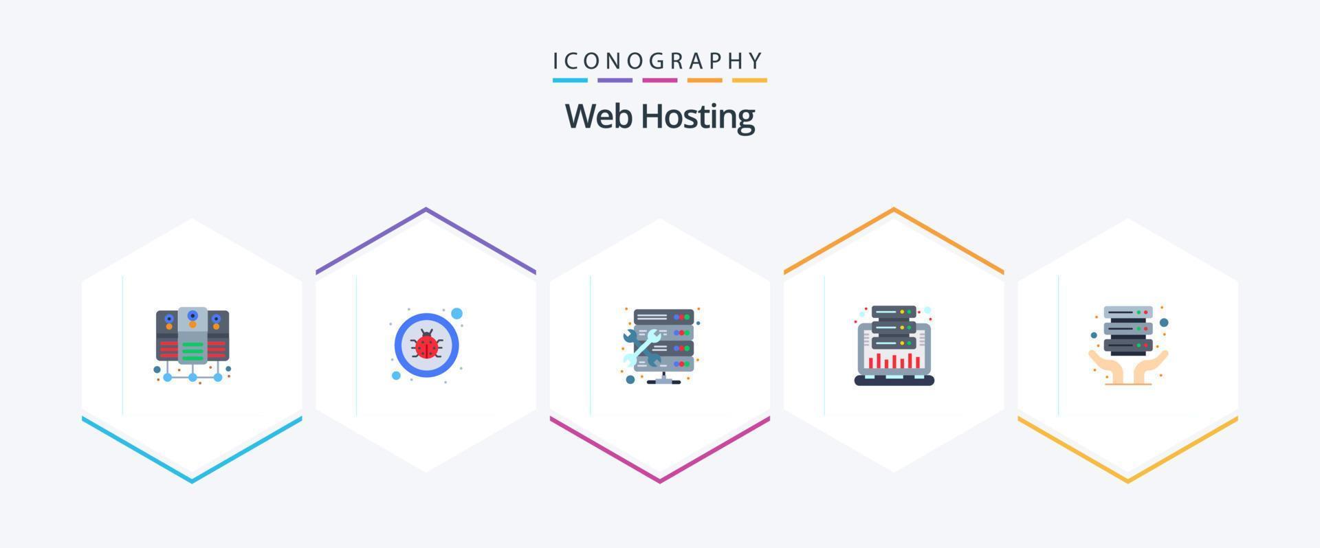 Web Hosting 25 Flat icon pack including server hosting. web. hosting. statistic. graph vector