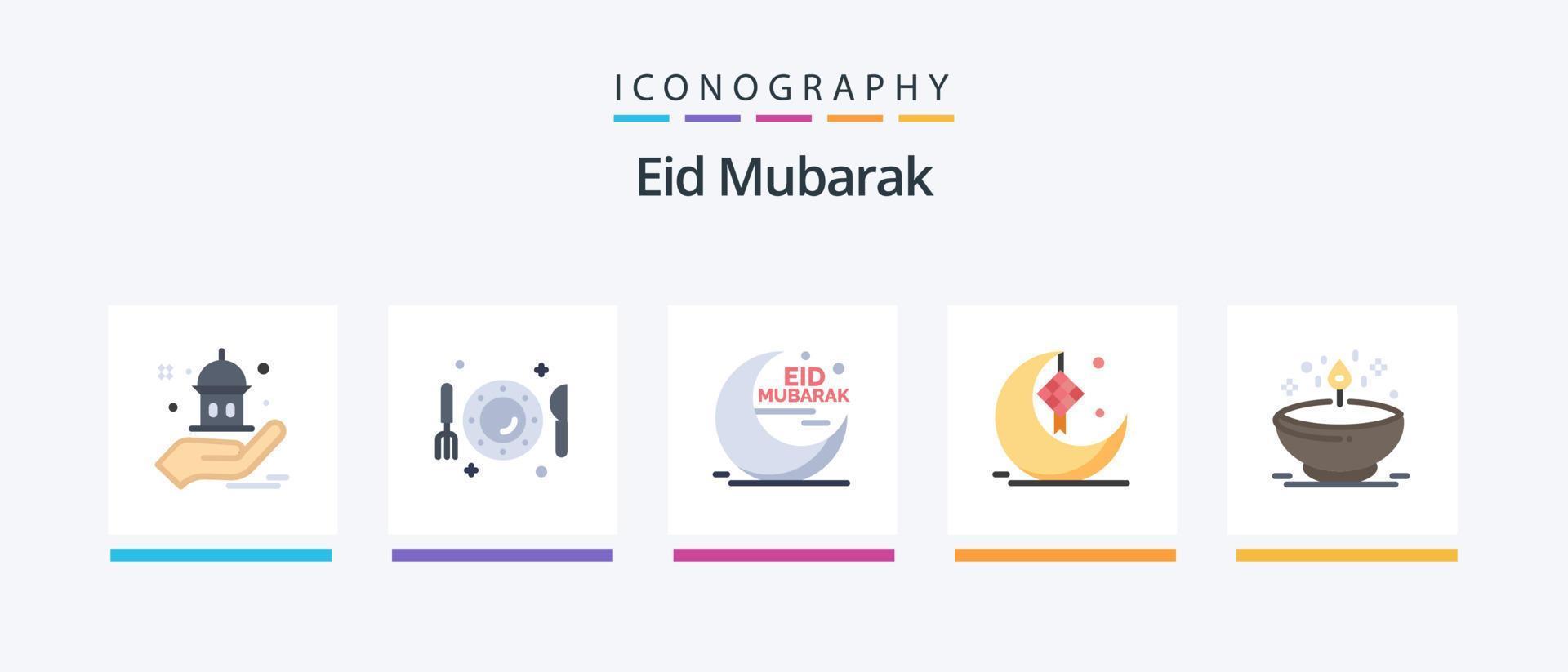 Eid Mubarak Flat 5 Icon Pack Including ribbon. cresent. fork. moon. cresent. Creative Icons Design vector