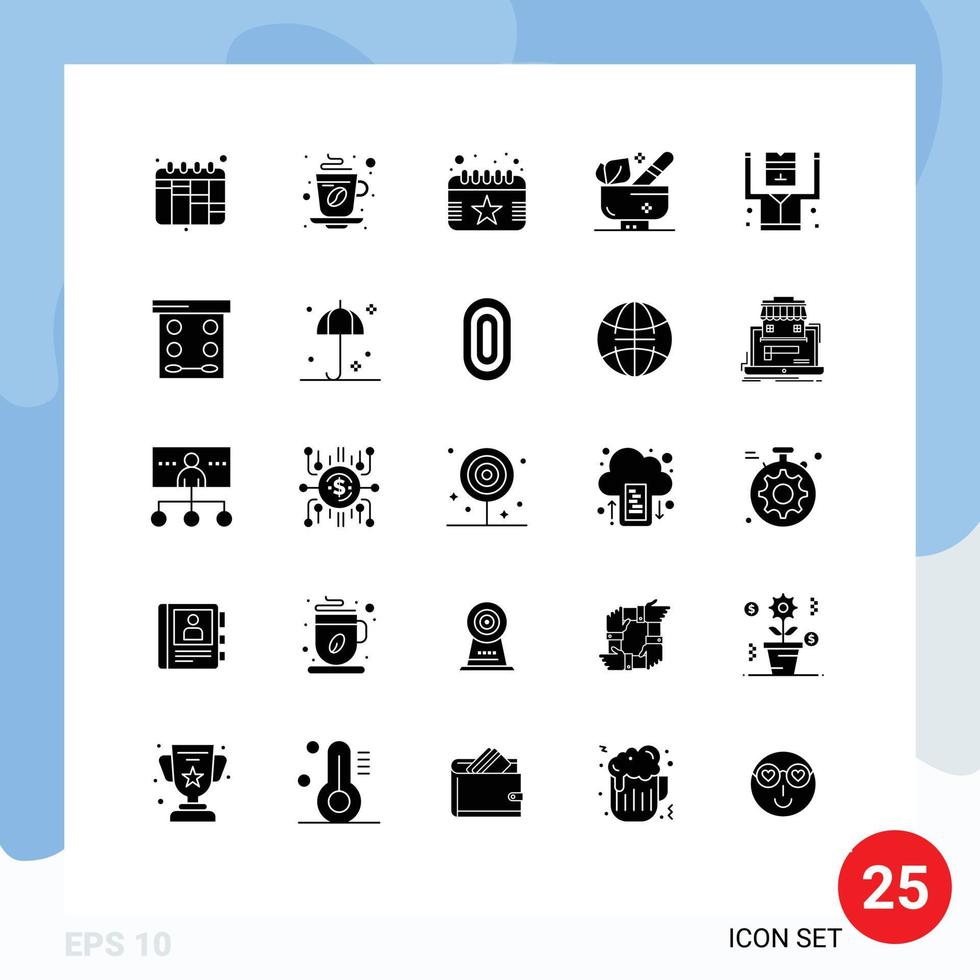 Set of 25 Vector Solid Glyphs on Grid for criminal wellness calendar spa herbal Editable Vector Design Elements