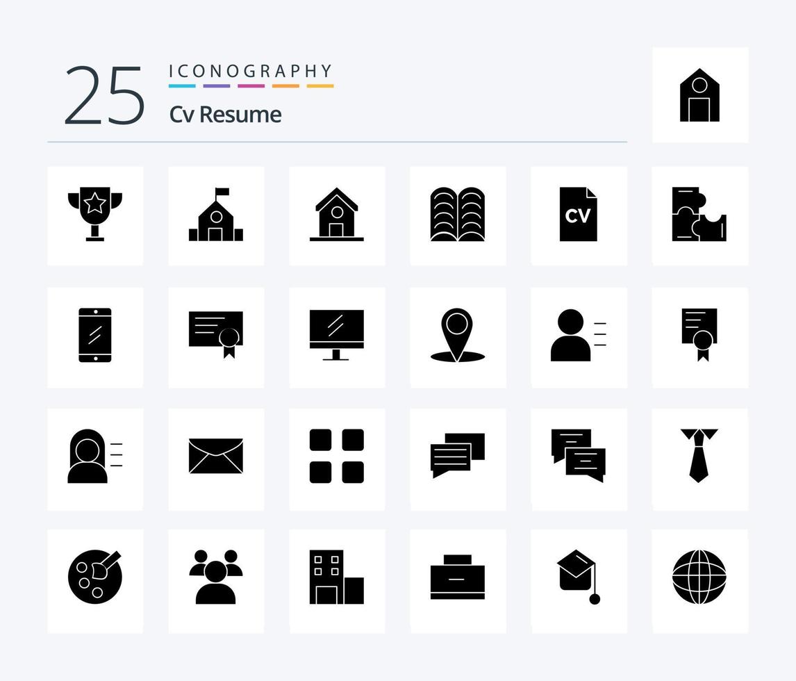 Cv Resume 25 Solid Glyph icon pack including science. education . science. cv . learn vector