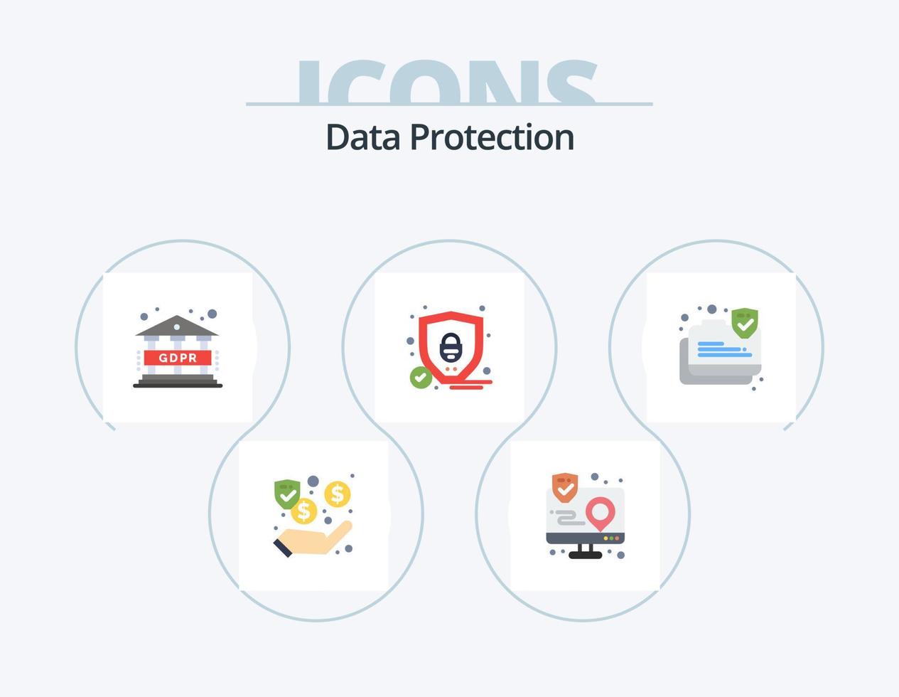 Data Protection Flat Icon Pack 5 Icon Design. protection. connection. map. shield. protection vector