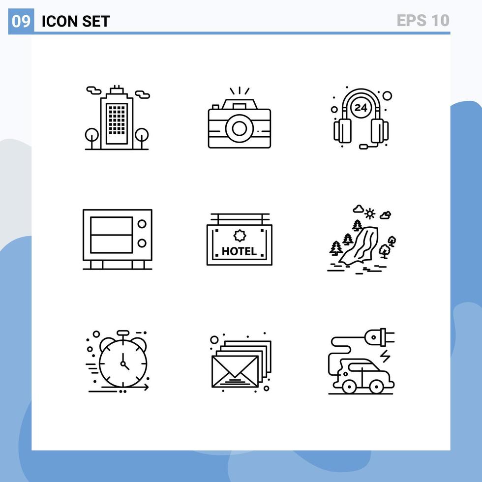 conjunto de 9 iconos de interfaz de usuario modernos signos de símbolos para elementos de diseño de vector editables de caja fuerte de cliente de hotel de tablero