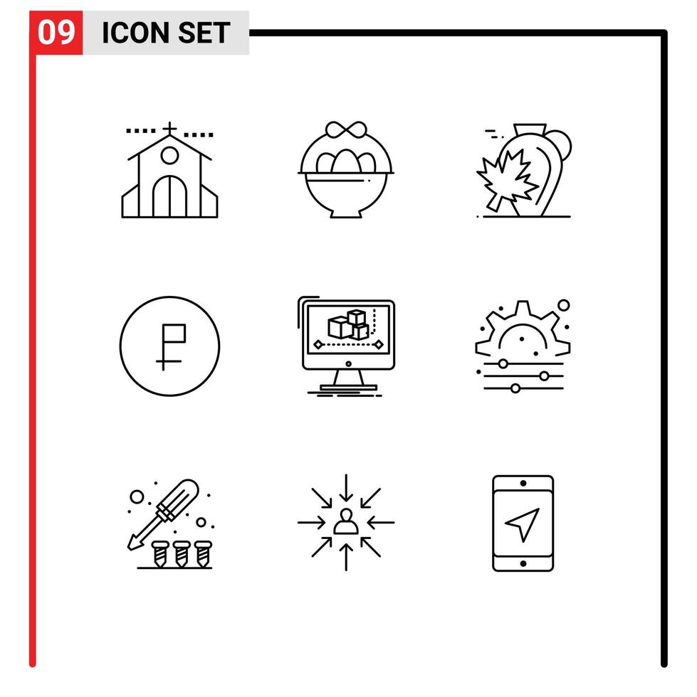 Mobile Interface Outline Set of 9 Pictograms of ruble currency pot coin maple Editable Vector Design Elements