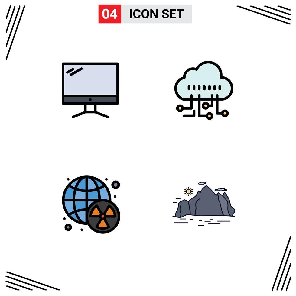 4 Creative Icons Modern Signs and Symbols of computer radioactive imac manage world Editable Vector Design Elements