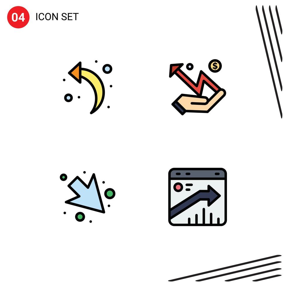Mobile Interface Filledline Flat Color Set of 4 Pictograms of arrow right hand statistic browser Editable Vector Design Elements