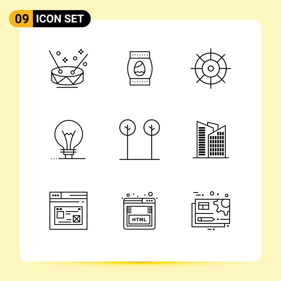 9 User Interface Outline Pack of modern Signs and Symbols of nature eco control lightbulb innovation Editable Vector Design Elements