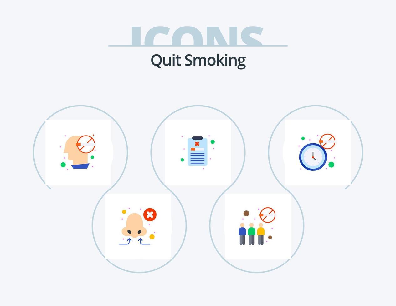 dejar de fumar flat icon pack 5 diseño de iconos. cigarrillo. informe. No permitido. de fumar. problema vector