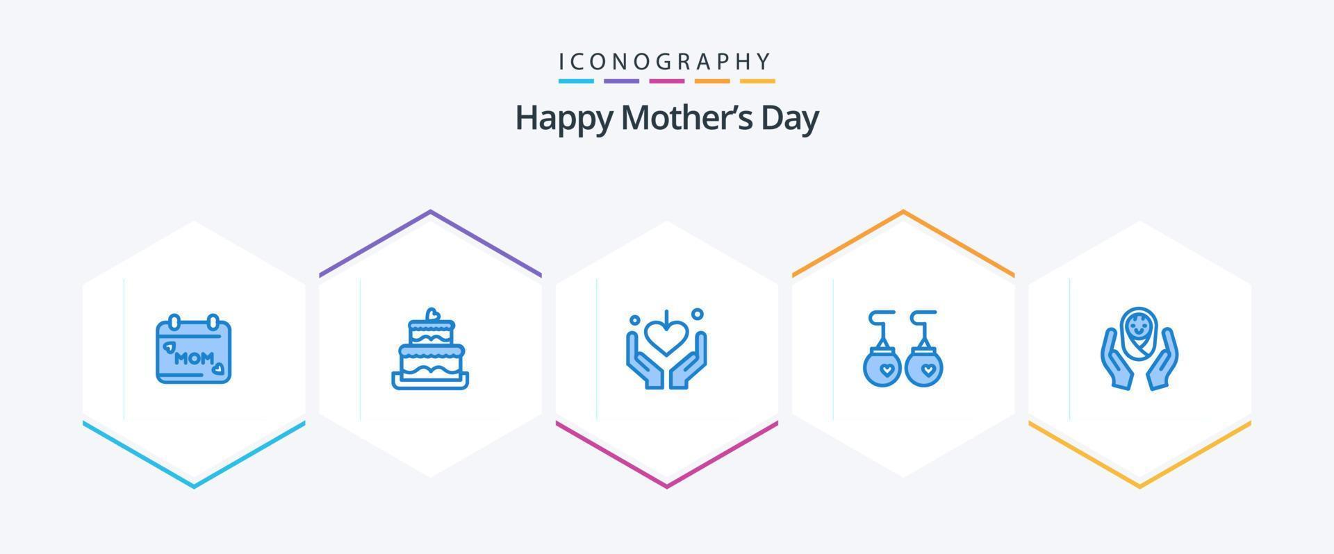 Happy Mothers Day 25 Blue icon pack including child care. hands. love. fashion. accessories vector