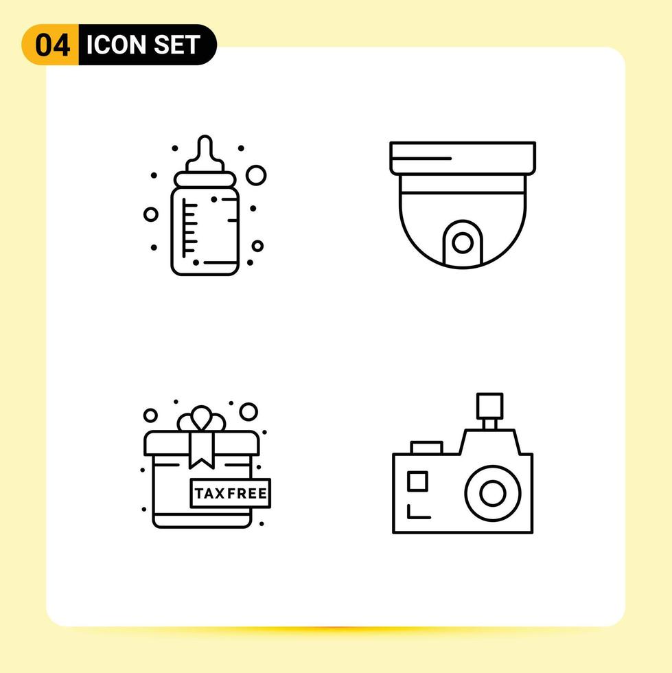 Universal Icon Symbols Group of 4 Modern Filledline Flat Colors of baby gift drink security camera Editable Vector Design Elements