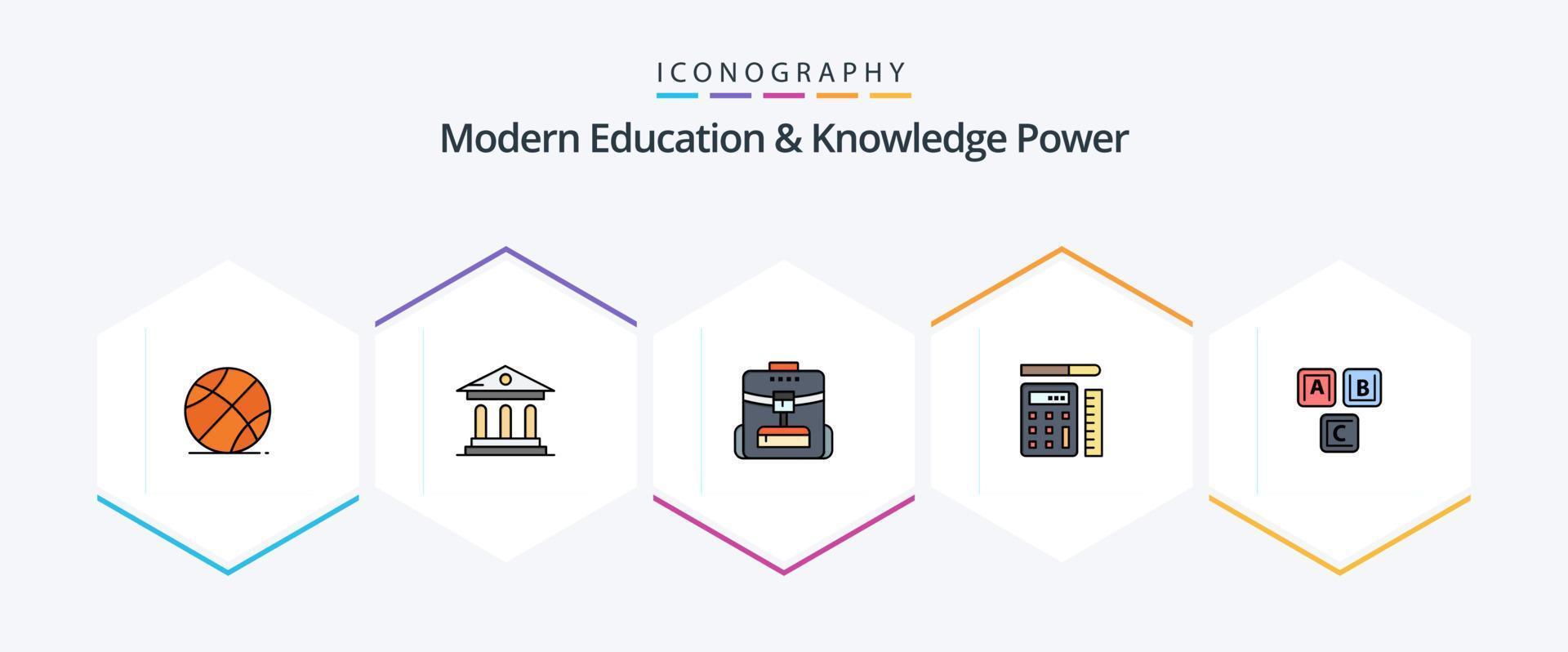 Modern Education And Knowledge Power 25 FilledLine icon pack including blocks. education. bag. scale. pen vector