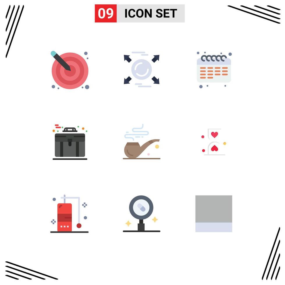 Group of 9 Flat Colors Signs and Symbols for pipe briefcase all bag student Editable Vector Design Elements