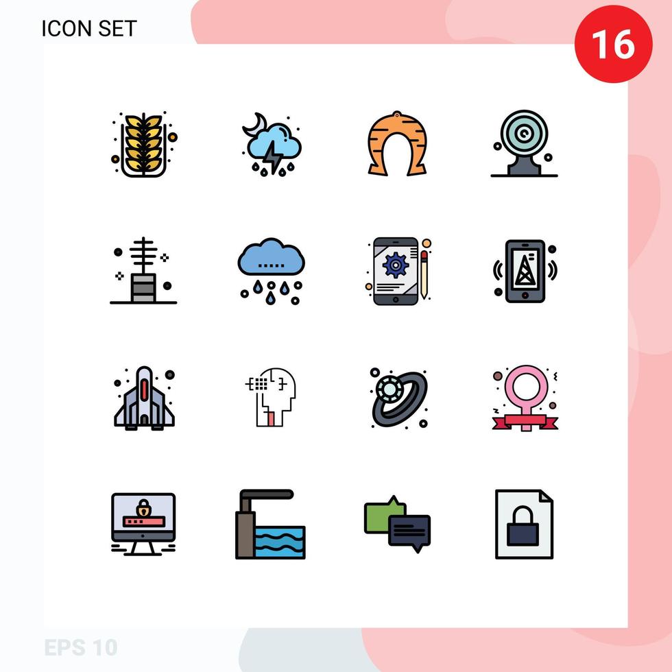 16 User Interface Flat Color Filled Line Pack of modern Signs and Symbols of news target focus board cloud aim board luck Editable Creative Vector Design Elements