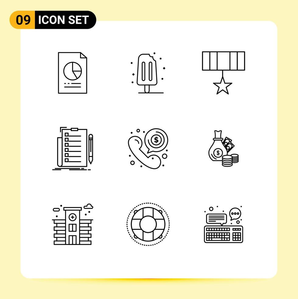 9 Creative Icons Modern Signs and Symbols of document check sweet checklist medal Editable Vector Design Elements