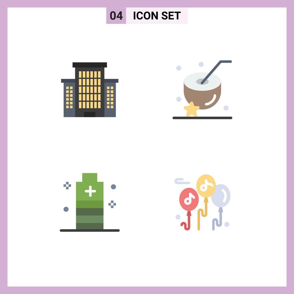 conjunto de 4 iconos planos vectoriales en cuadrícula para construir elementos de diseño vectorial editables seguros para bebidas de coco esenciales vector