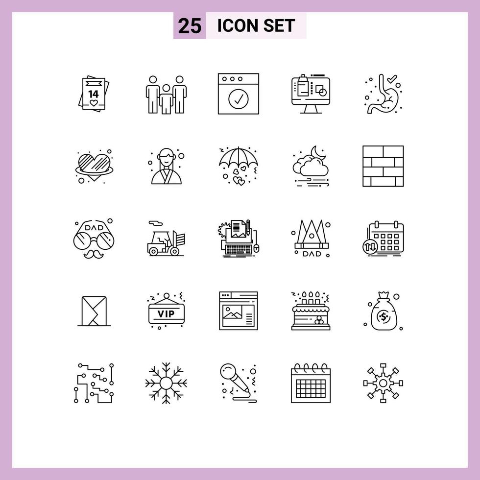 Set of 25 Commercial Lines pack for gastroenterology presentation health data computer Editable Vector Design Elements